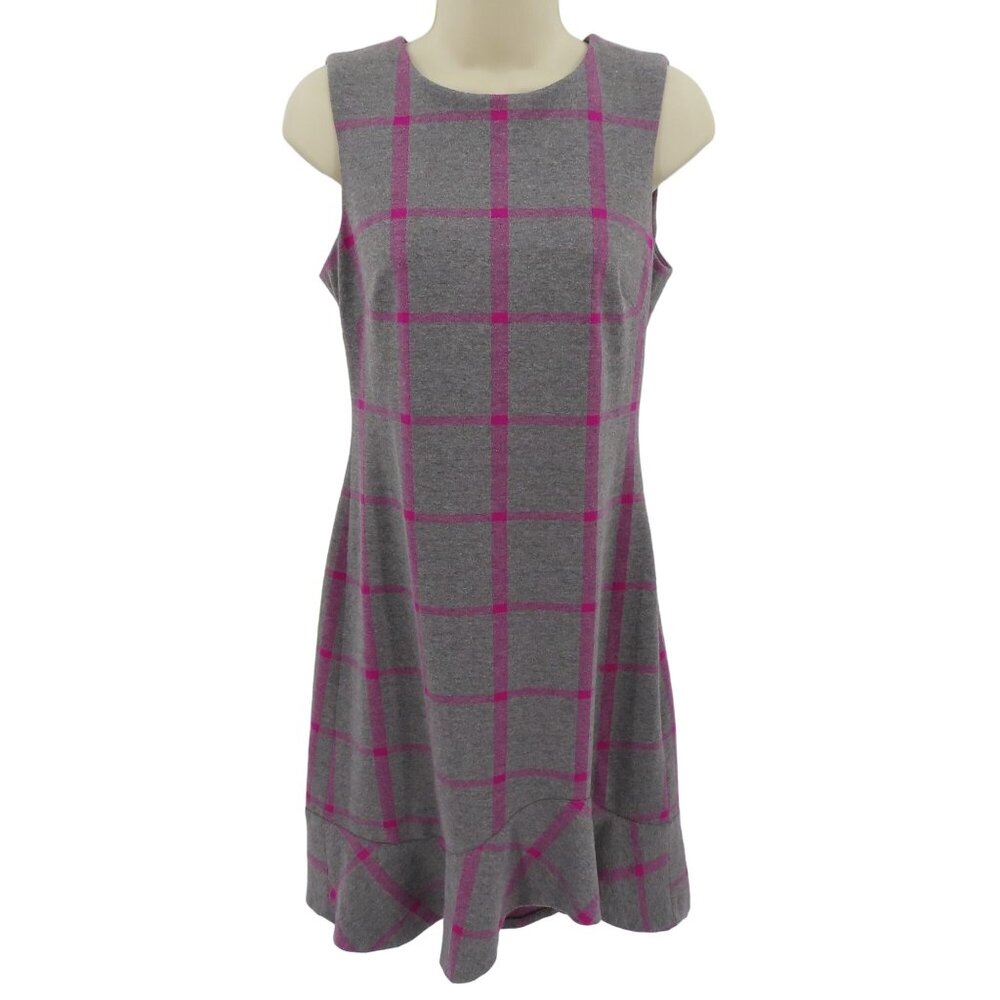 Tommy Hilfiger Women 4 Gray Purple Plaid Check Tartan Sleeveless Sheath Dress